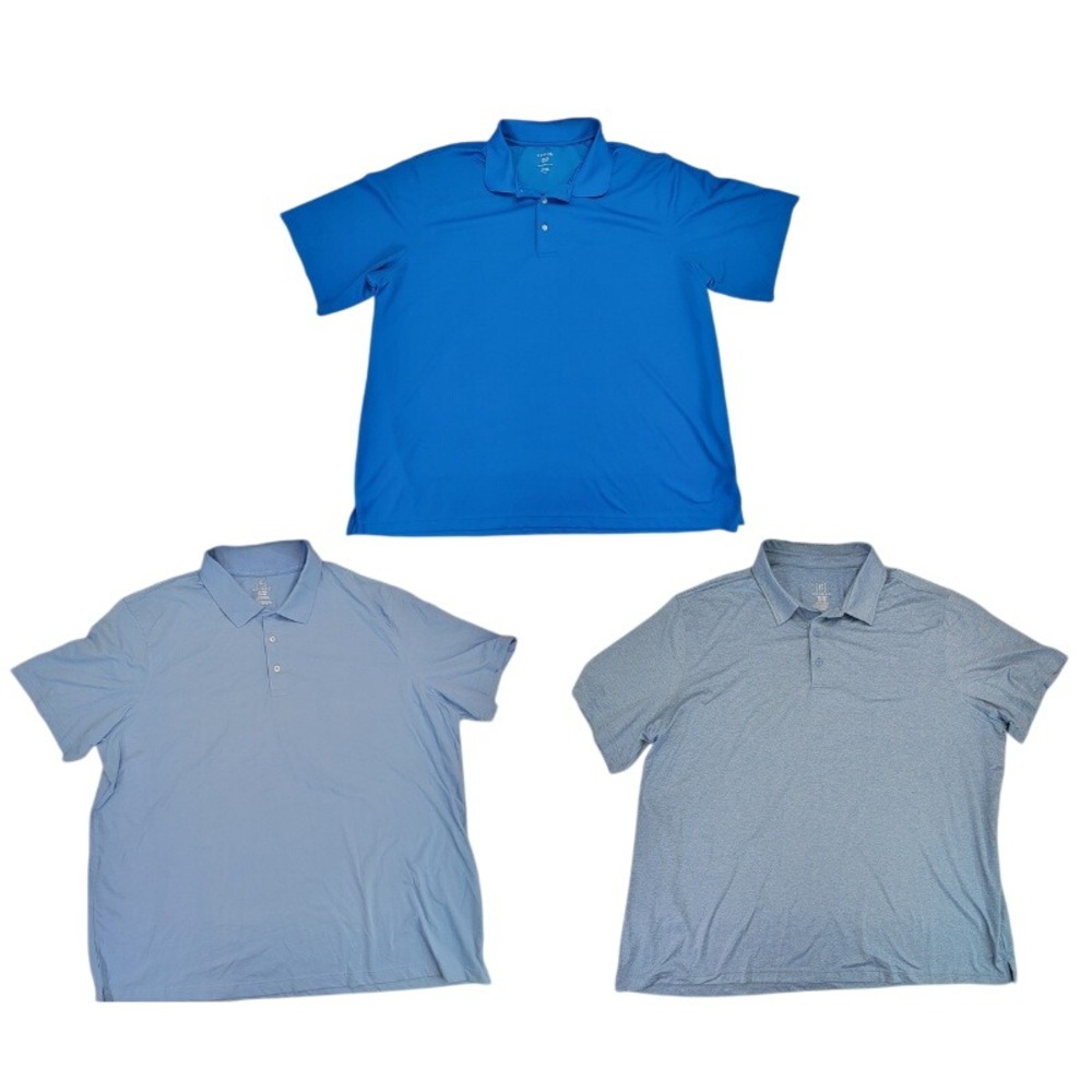 Lot of 3 George Mens 3XL Blue Short Sleeve Collared Polo Shirt